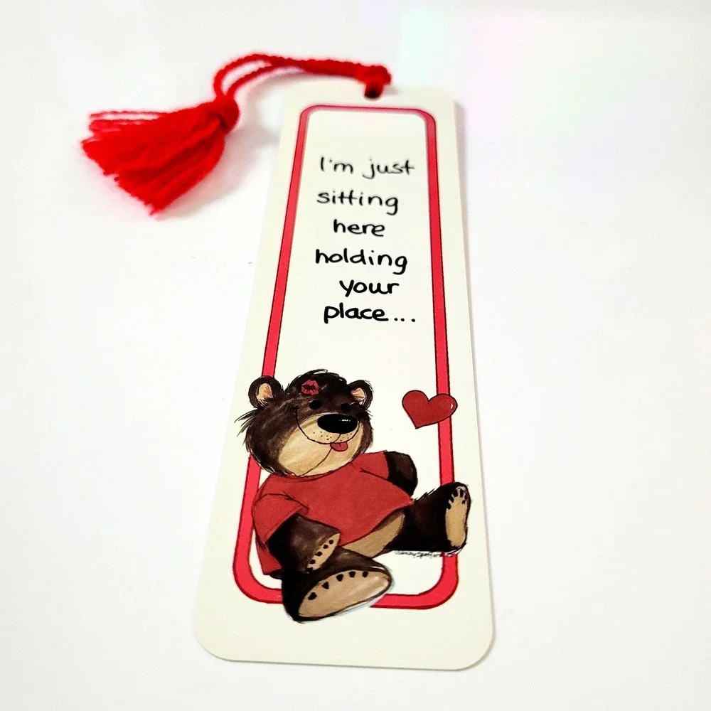 Vintage 80s Suzy's Zoo Bookmark Teddy Bear Kiss Heart- red tassel- Artworks SZ11